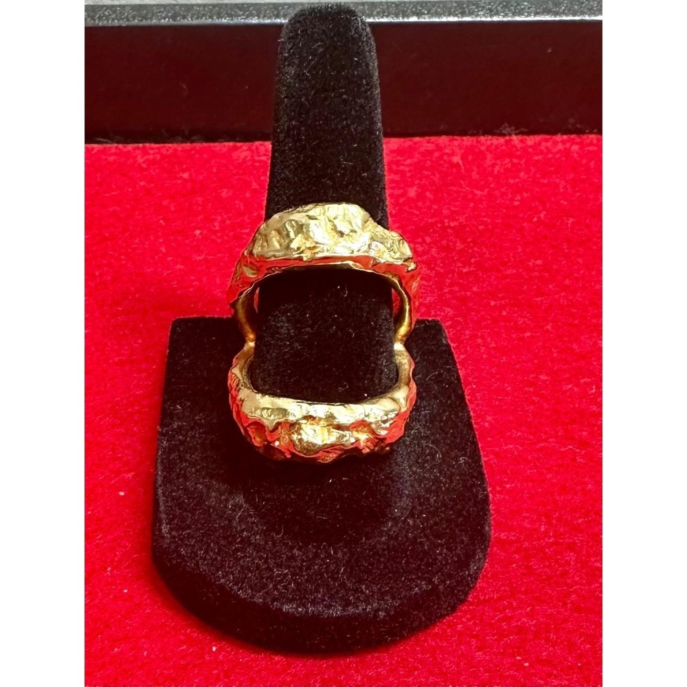 VTG Karma Double Knuckle Ring Gold Tone Nugget Organic Freeform Size 6.5